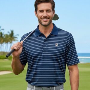 Jack Nicklaus StayDri Navy & White Striped Golf Polo - Large